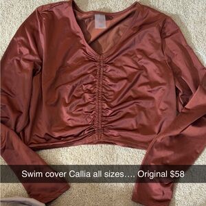 Women's Ruched V-Neck Swim Coverup - Rust